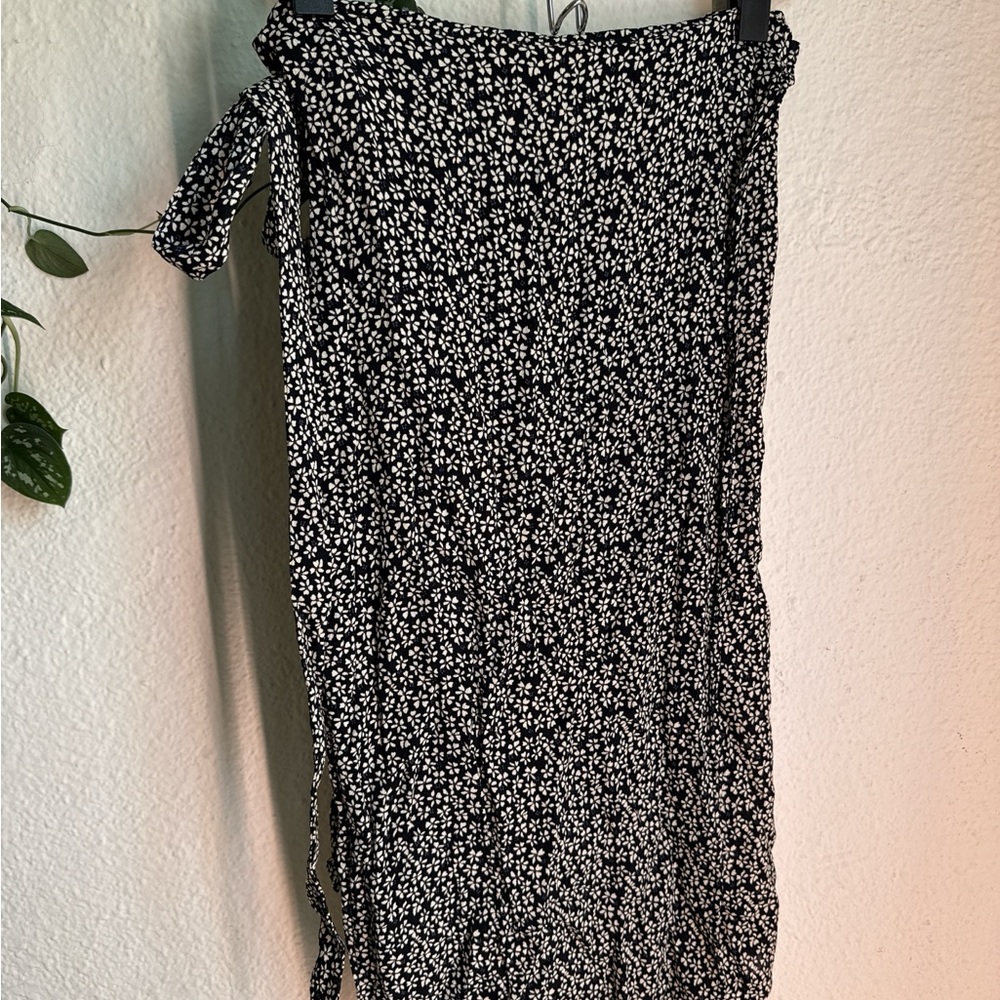 Reformation Black and White Floral Wrap Skirt